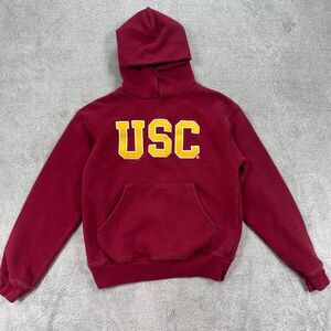 VTG Heritage USC Trojans Gear Sports Hoodie Youth Small Red Cotton Fleece Lined